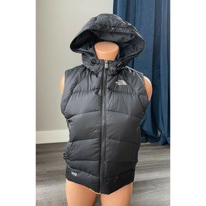 The North Face Black Goose Down Hooded Full Zip Vest S Pockets Puffer